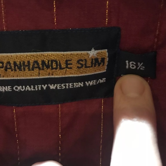 Panhandle Slim S/S Western Shirt Men’s L 16.5 Cranberry Gold Stripe Pearl Snaps - Picture 4 of 12